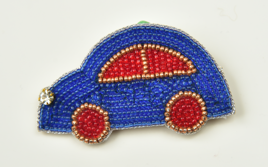 Handmade car brooch for kids in blue — Happy Wheels | Little Pink Llama India