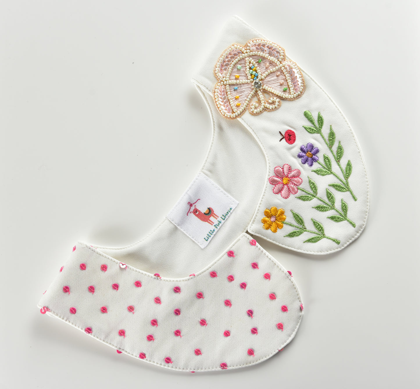 Handmade embroidered butterfly collar for girls — Mystical Garden Little Pink Llama India