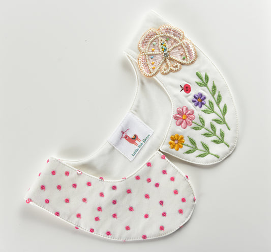 Handmade embroidered butterfly collar for girls — Mystical Garden Little Pink Llama India