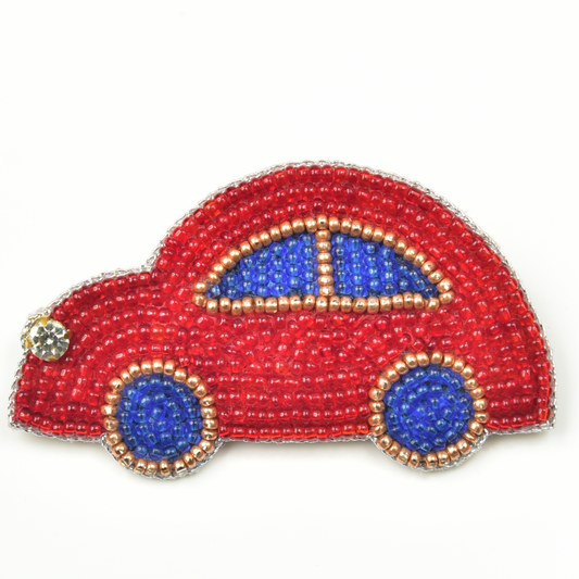 Handmade car brooch for kids in red — Happy Wheels | Little Pink Llama India